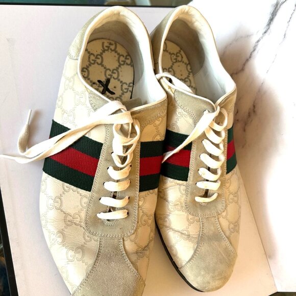 Gucci Guccissima GG Logo cream green red sneakers size 10 1/2 G 11 1/2 US Preown - Picture 2 of 16